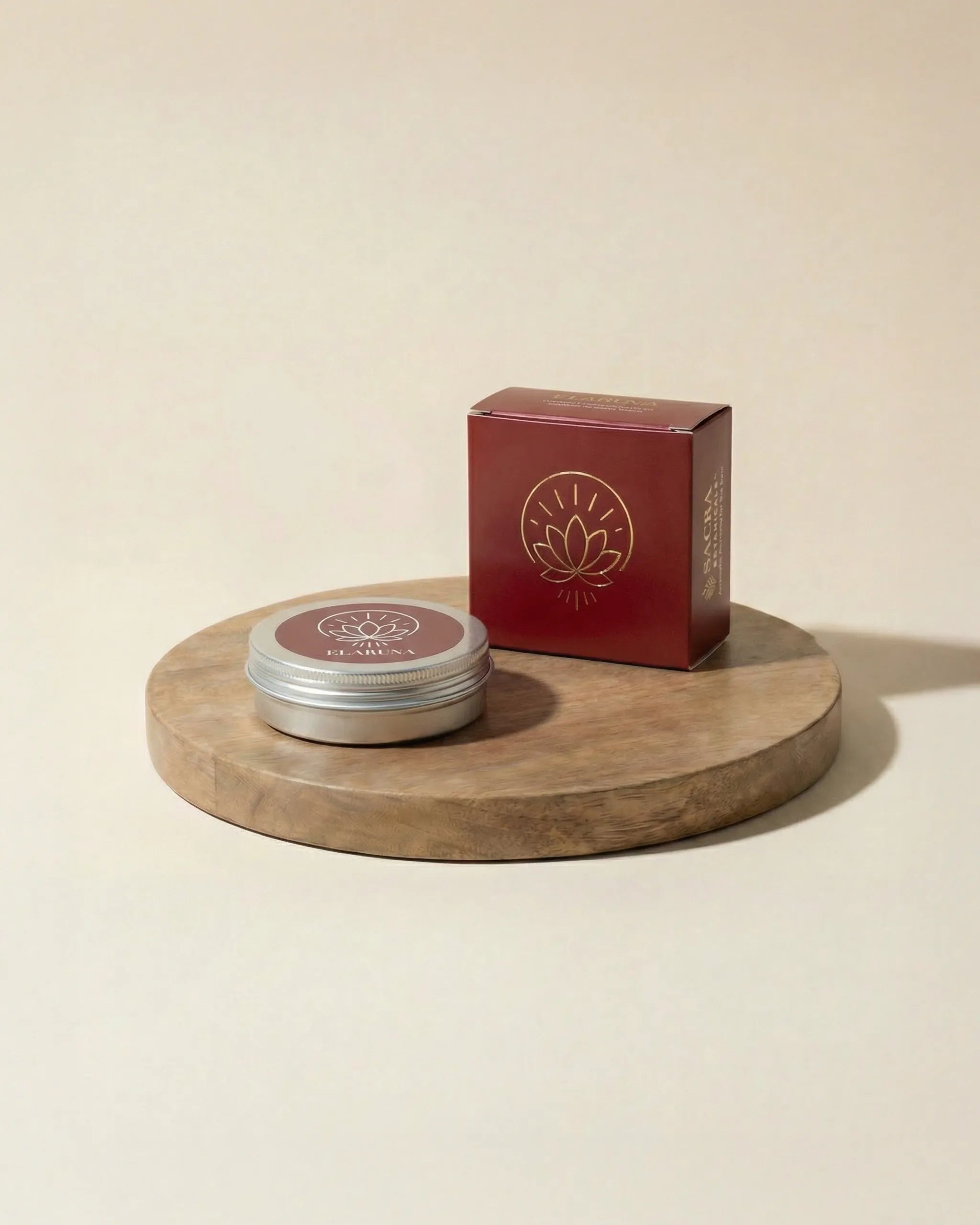 Blend botanic Elaruna - cutie bordo si recipient metalic Sacra Botanicals