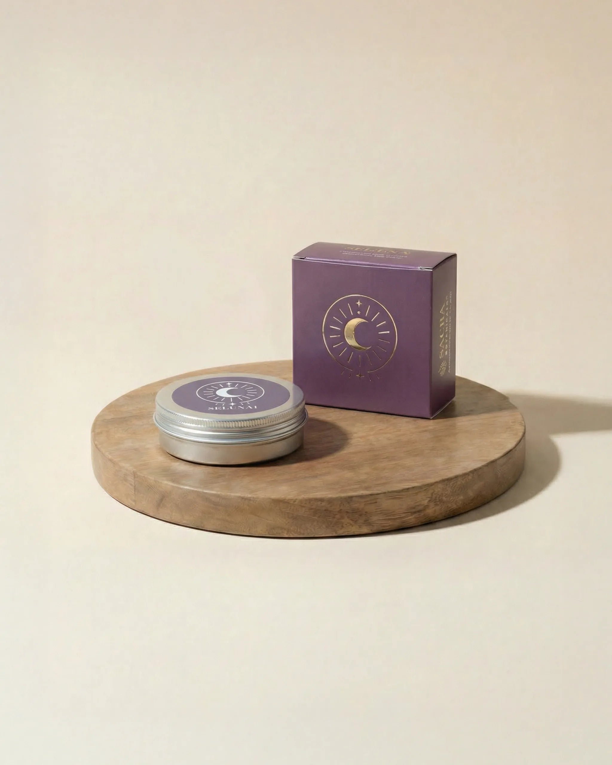 Blend botanic Selunai - cutie mov si recipient metalic Sacra Botanicals