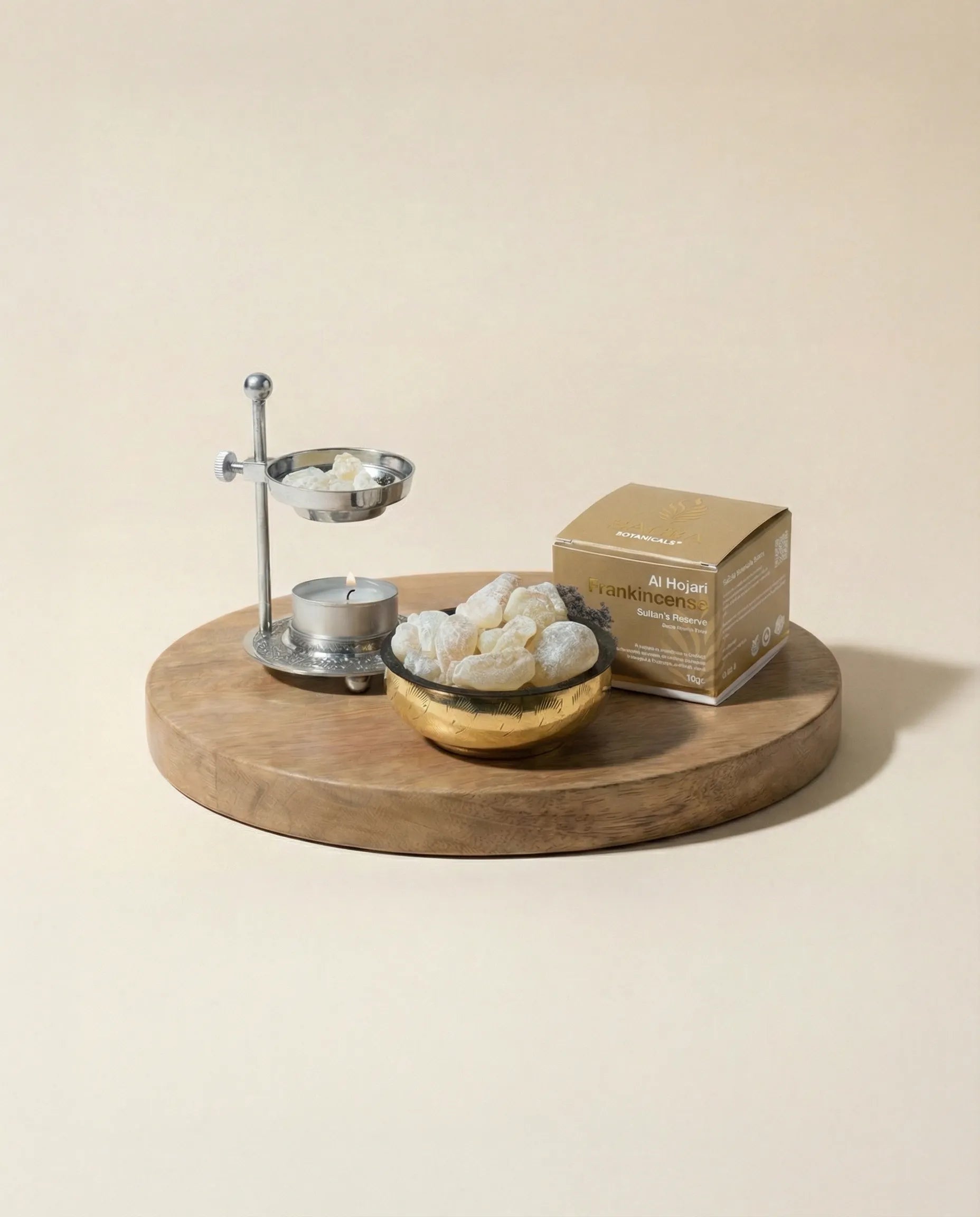 Tamaie Boswellia Sacra Sultans Reserve - compozitie ritual cu arzator, bol auriu si cutie Sacra Botanicals