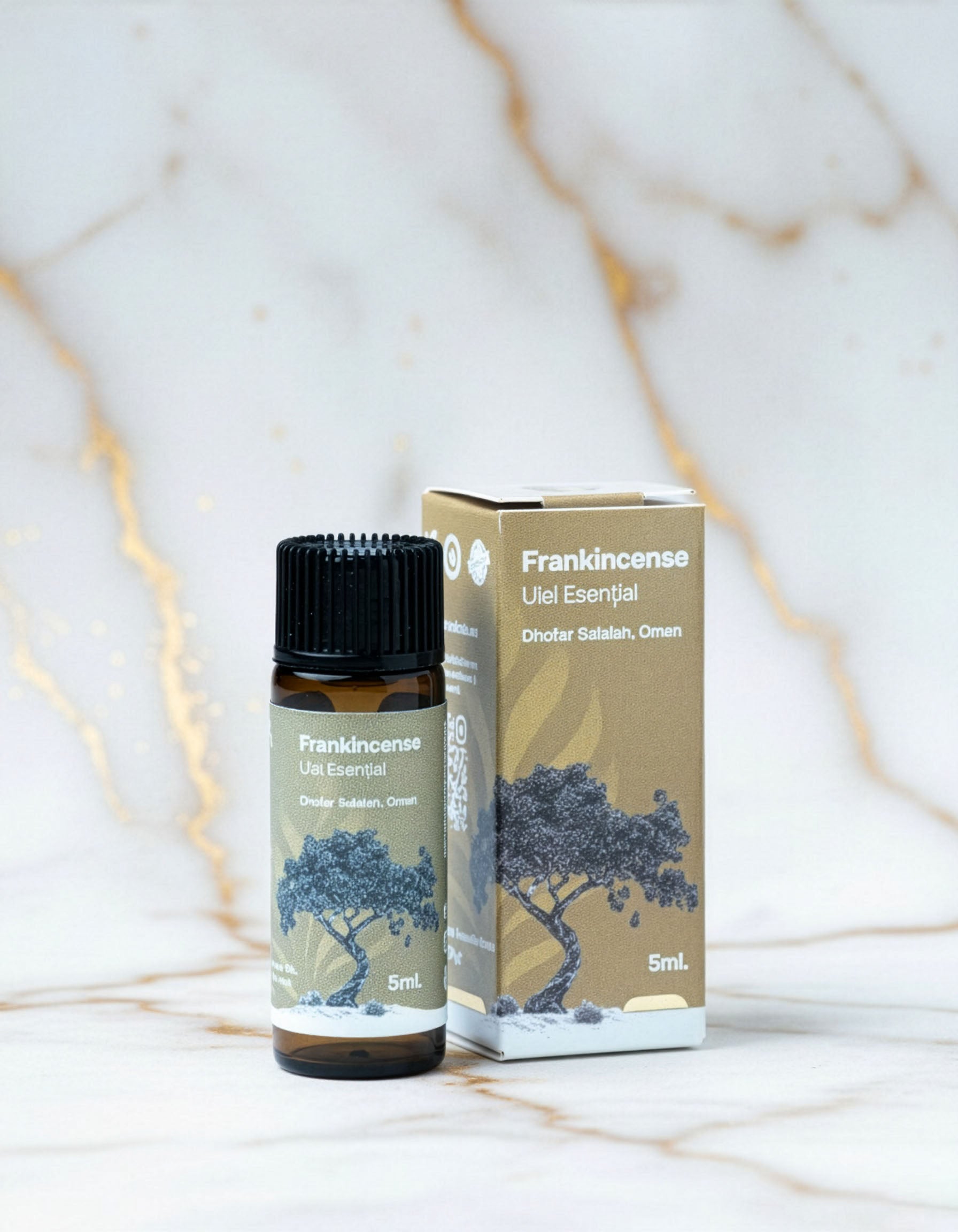 Ulei esential de tamaie Frankincense Boswellia Sacra 5ml, sticla si ambalaj Sacra Botanicals