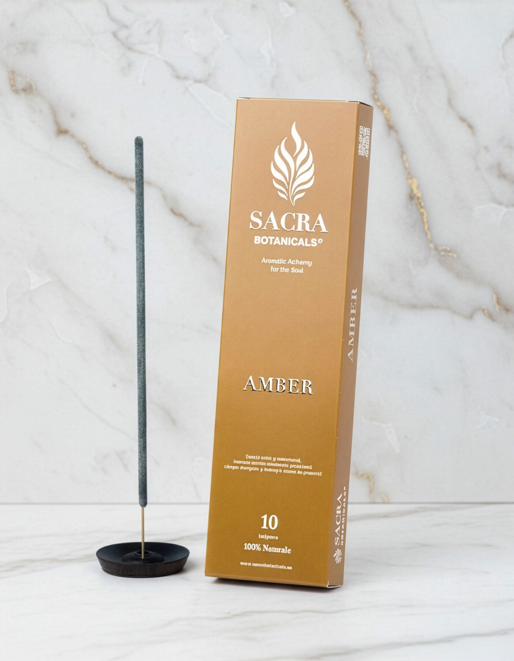 Betisor aromatic Amber Sacra Botanicals, prezentare produs cu ambalaj