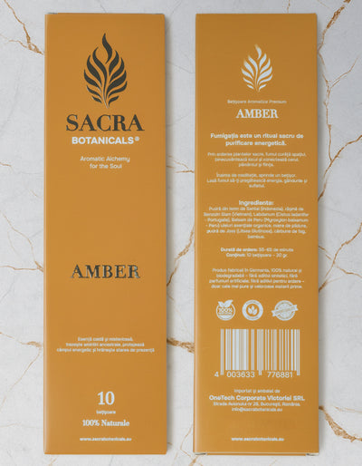 Ambalaj fata si spate betisoare aromatice Amber Sacra Botanicals