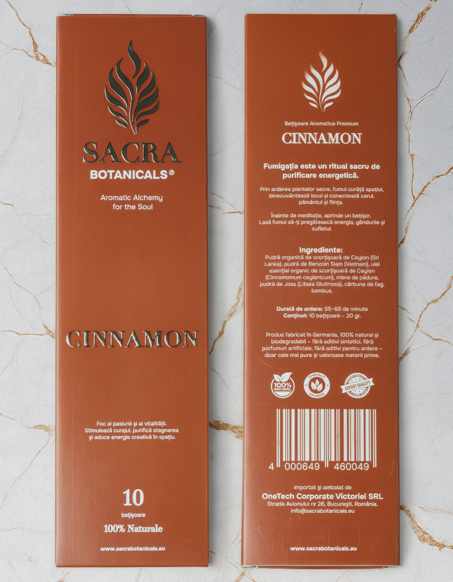 Ambalaj fata si spate betisoare aromatice Cinnamon Sacra Botanicals, scortisoara naturala Ceylon