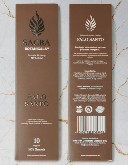 Ambalaj fata si spate betisoare aromatice Palo Santo Sacra Botanicals