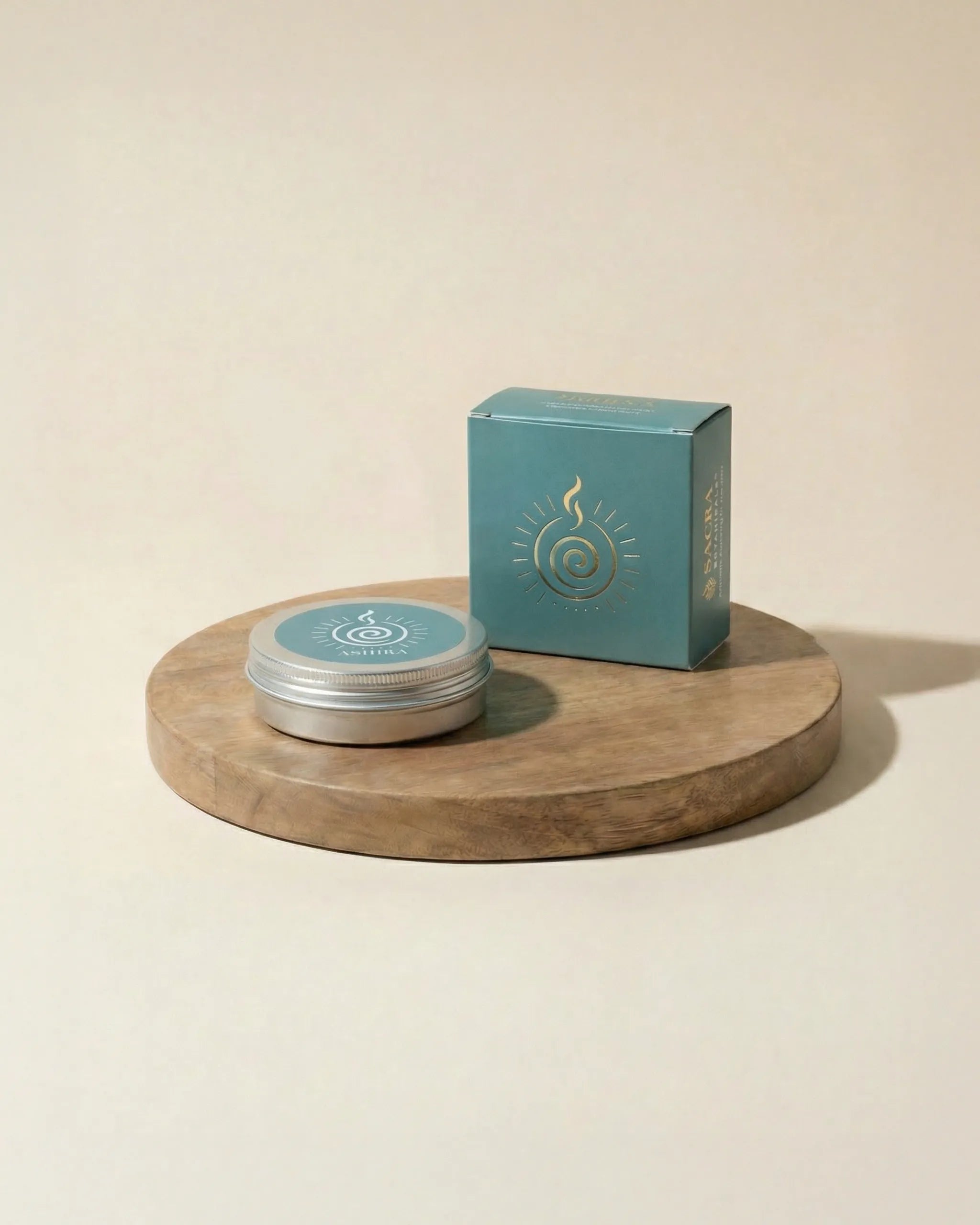 Blend botanic Ashira - cutie turcoaz si recipient metalic Sacra Botanicals