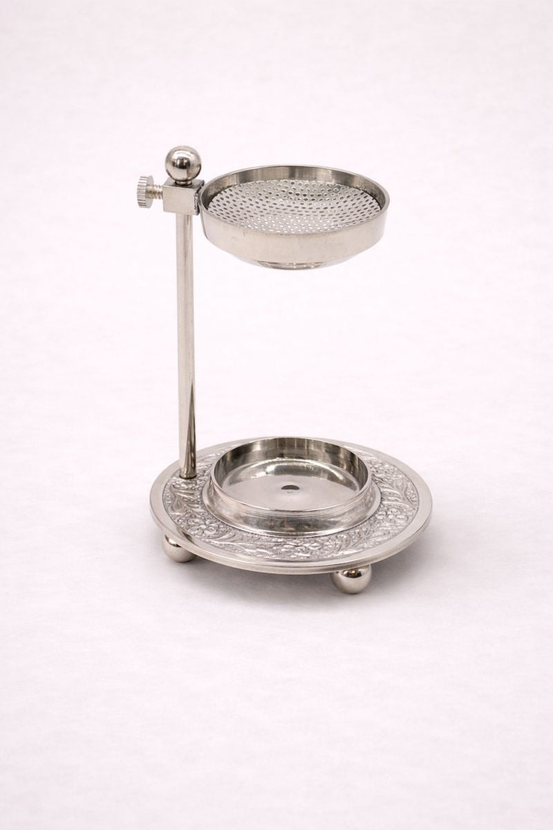 Incalzitor metalic argintiu pentru tamaie si blenduri botanice cu inaltime ajustabila