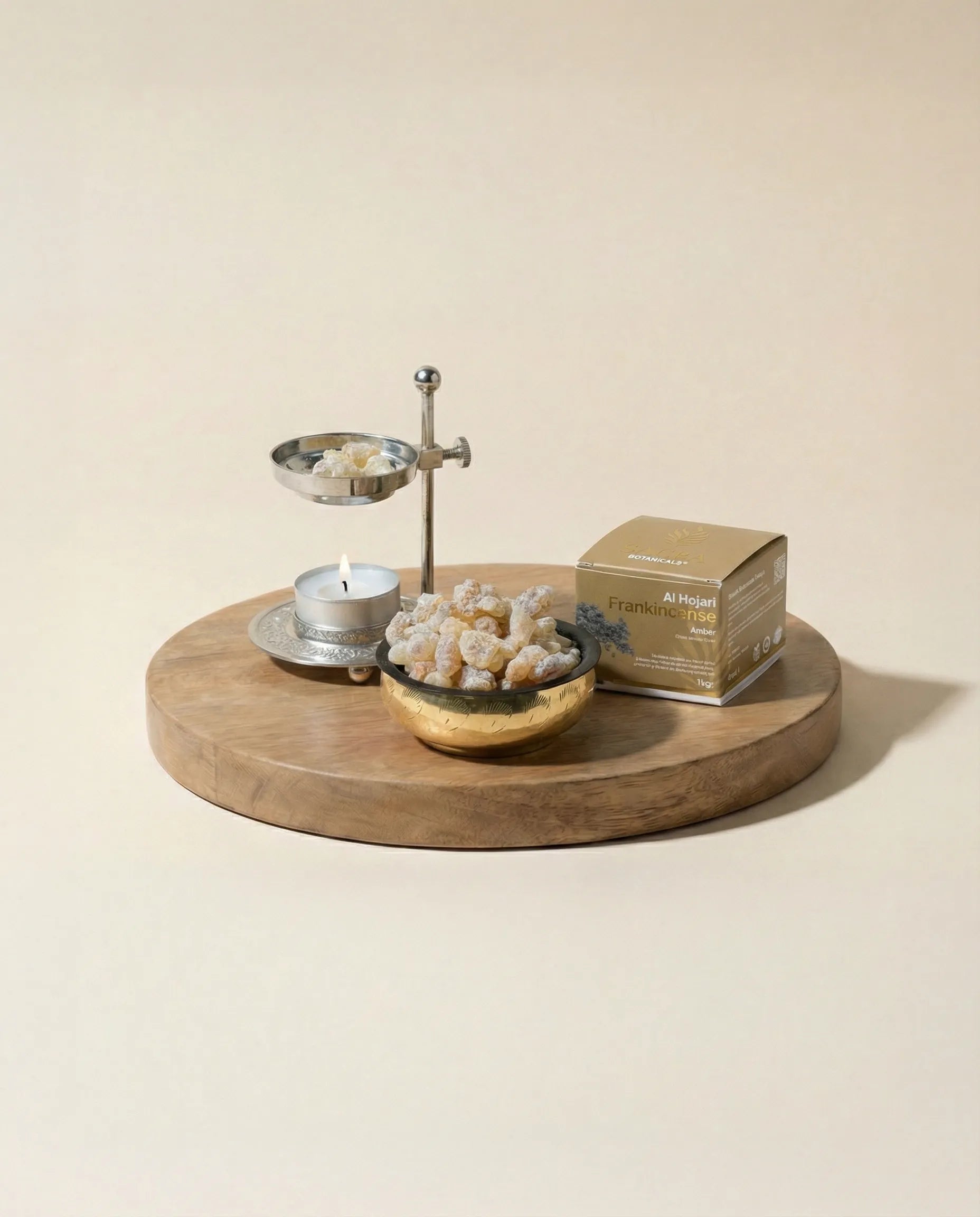 Tamaie Boswellia Sacra Amber - compozitie ritual cu arzator, bol auriu si cutie Sacra Botanicals